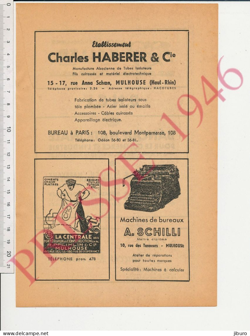 2 Vues Publicité 1946 Haberer Mulhouse Pflimlin Schilli Machine écrire Kaller BNCI Colmar François Boetsch Rue Henriette - Non Classés