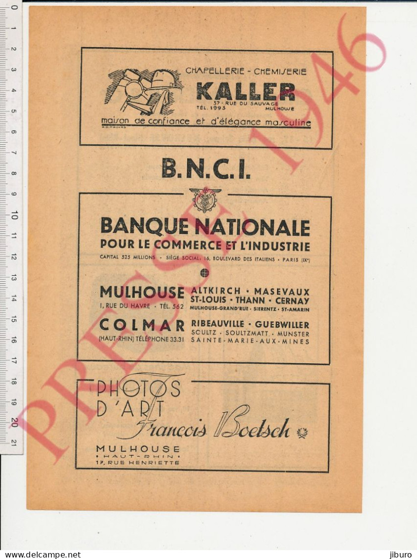 2 Vues Publicité 1946 Haberer Mulhouse Pflimlin Schilli Machine écrire Kaller BNCI Colmar François Boetsch Rue Henriette - Non Classés