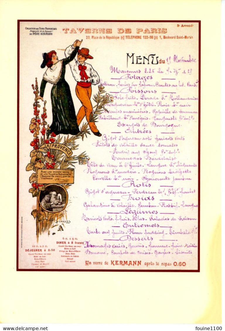 MENU Illustré Par Georges ( Publicité Du Père Kermann ) TAVERNE DE PARIS - Menükarten