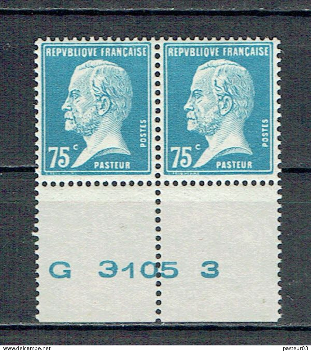 177 Pasteur 75 C. Bleu Paire Bas De Feuille Avec Numéro G 3105 3 Luxe - 1922-26 Pasteur