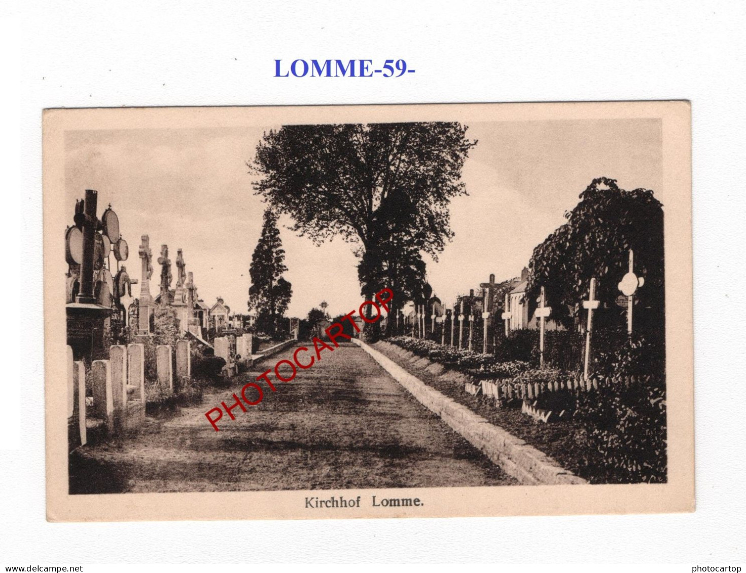 LOMME-59-Tombes-Cimetiere-CARTE Imprimee Allemande-GUERRE 14-18-1 WK-MILITARIA- - War Cemeteries