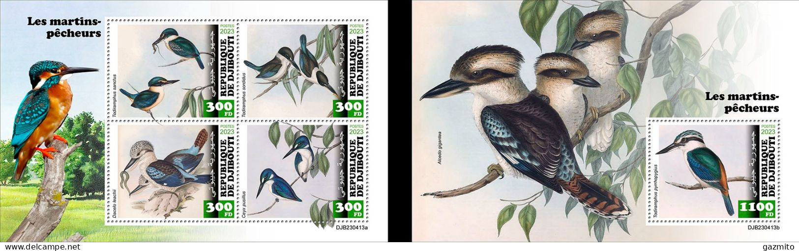 Djibouti 2023, Animals, Kingfisher, 4val In BF +BF - Marine Web-footed Birds