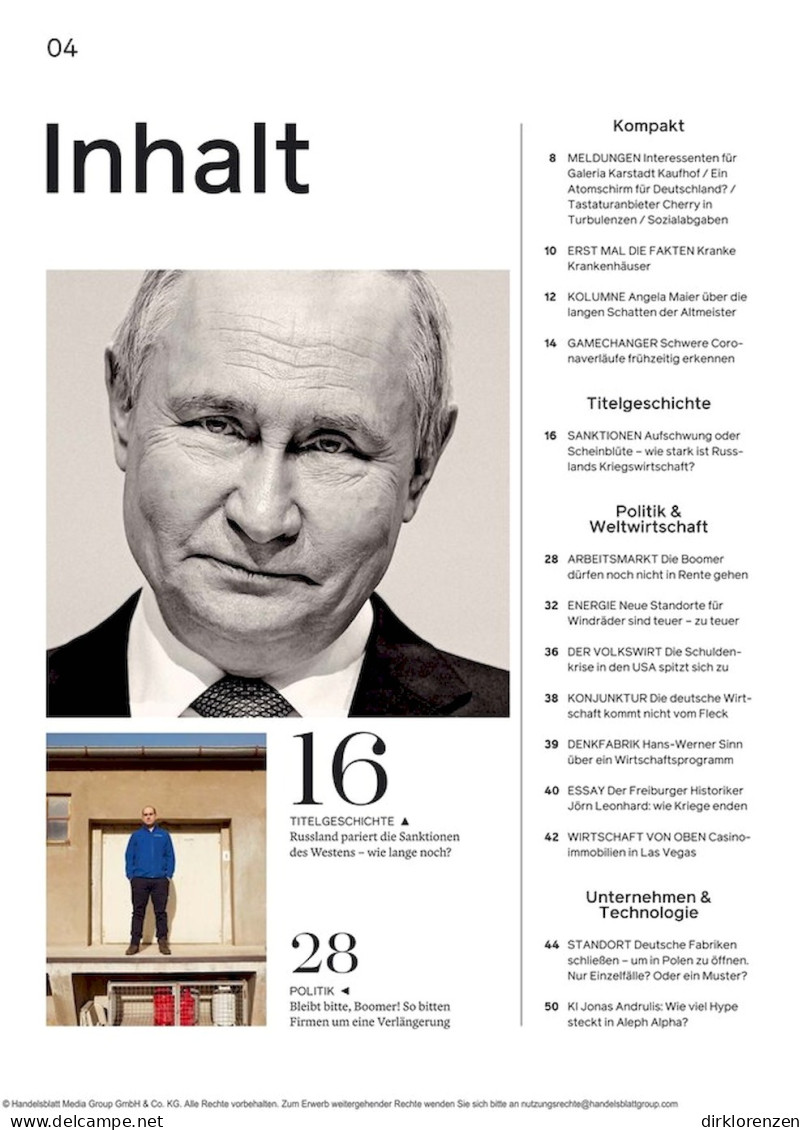 Wirtschaftswoche Magazine Germany 2024-08 Putin - Non Classés