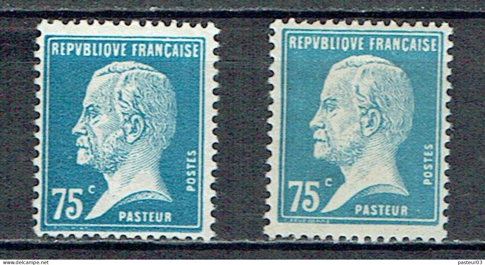 177 Pasteur 75 C. Bleu Deux Timbres Varités De Nuance Charnière - 1922-26 Pasteur