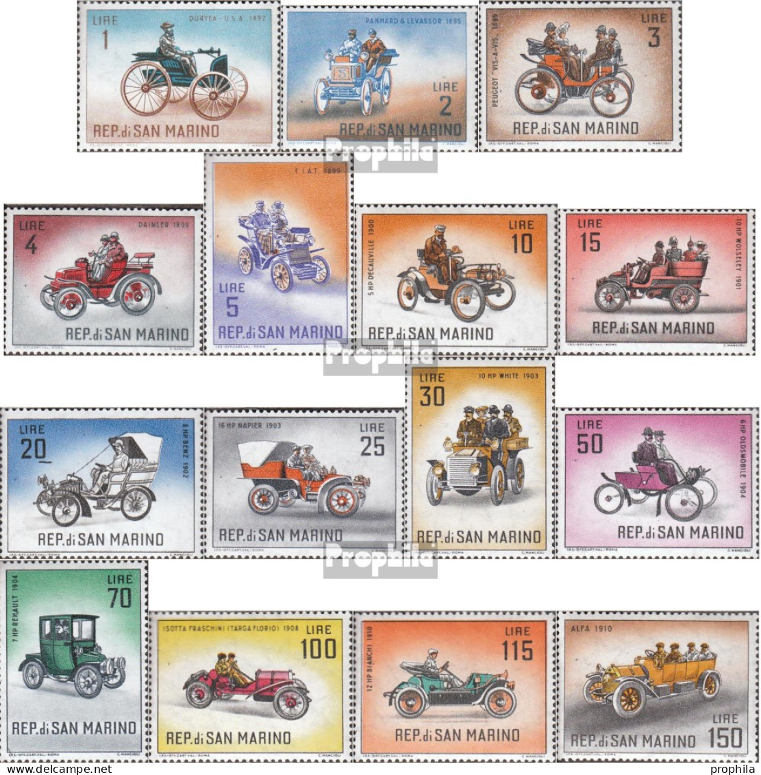 San Marino 704-718 (kompl.Ausg.) Postfrisch 1962 Alte Automobile - Unused Stamps