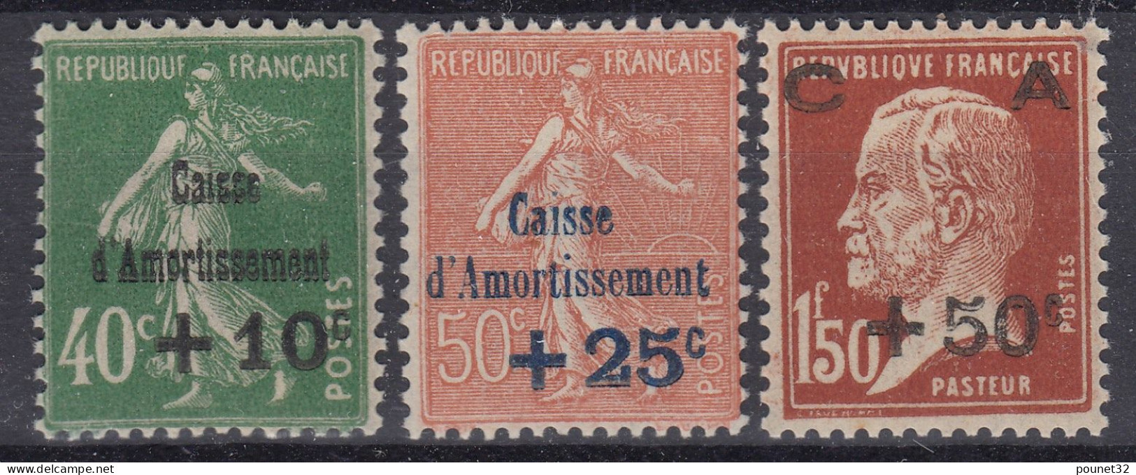 FRANCE CAISSE D'AMORTISSEMENT SERIE N° 253/255 NEUFS * GOMME TRACE DE CHARNIERE - 1927-31 Caisse D'Amortissement