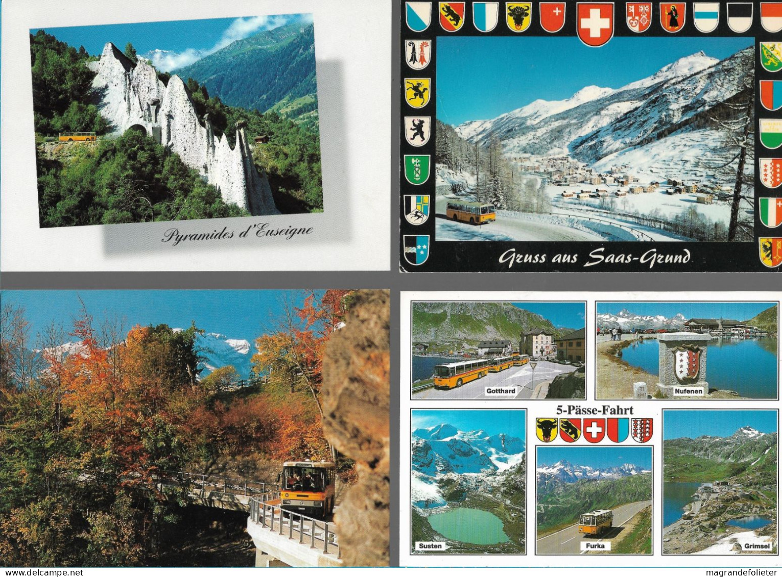 CPA CARTE POSTALE SUISSE 4 X POSTALAUTO AUTO PÖSTALE CAR POSTAL - Collections & Lots