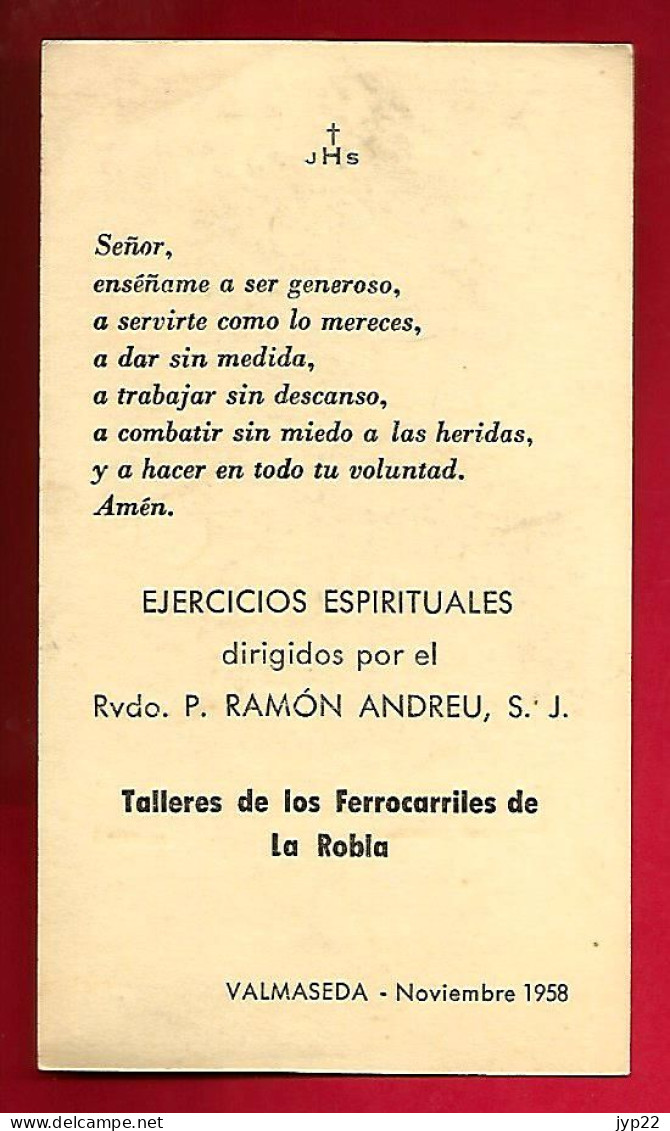 Image Pieuse Image De Jésus Christ - Révérend P. Ramon Andreu Ateliers Ferroviaires De La Robla Valmaseda 1958 - Espagne - Devotion Images