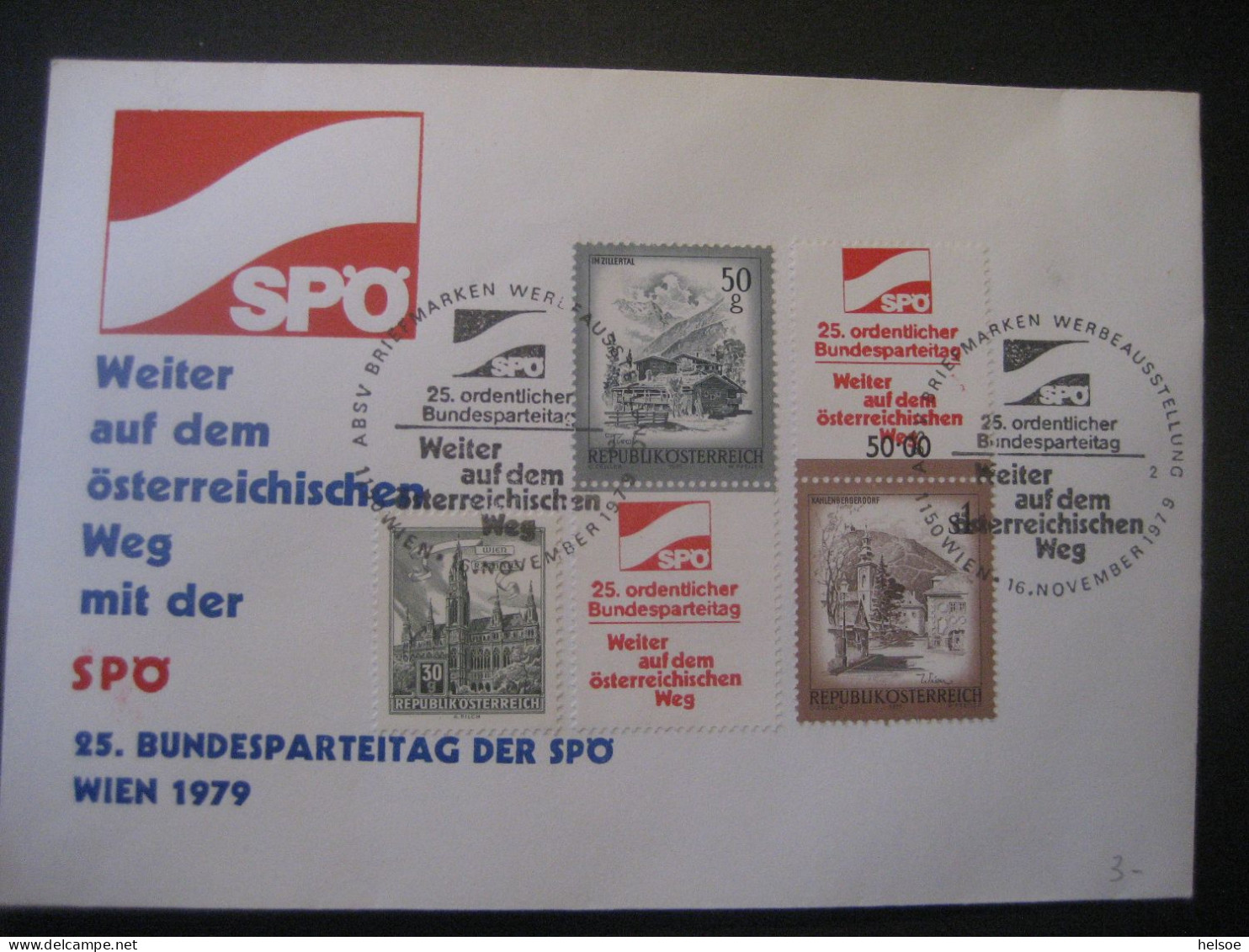 Österreich- Werbe-Umschlag Der SPÖ Vom 25. Bundesparteitag In Wien 1979 Mit Allongen - Storia Postale