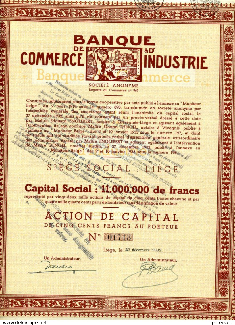 BANQUE De COMMERCE Et D'INDUSTRIE; Action De Capital - Banque & Assurance