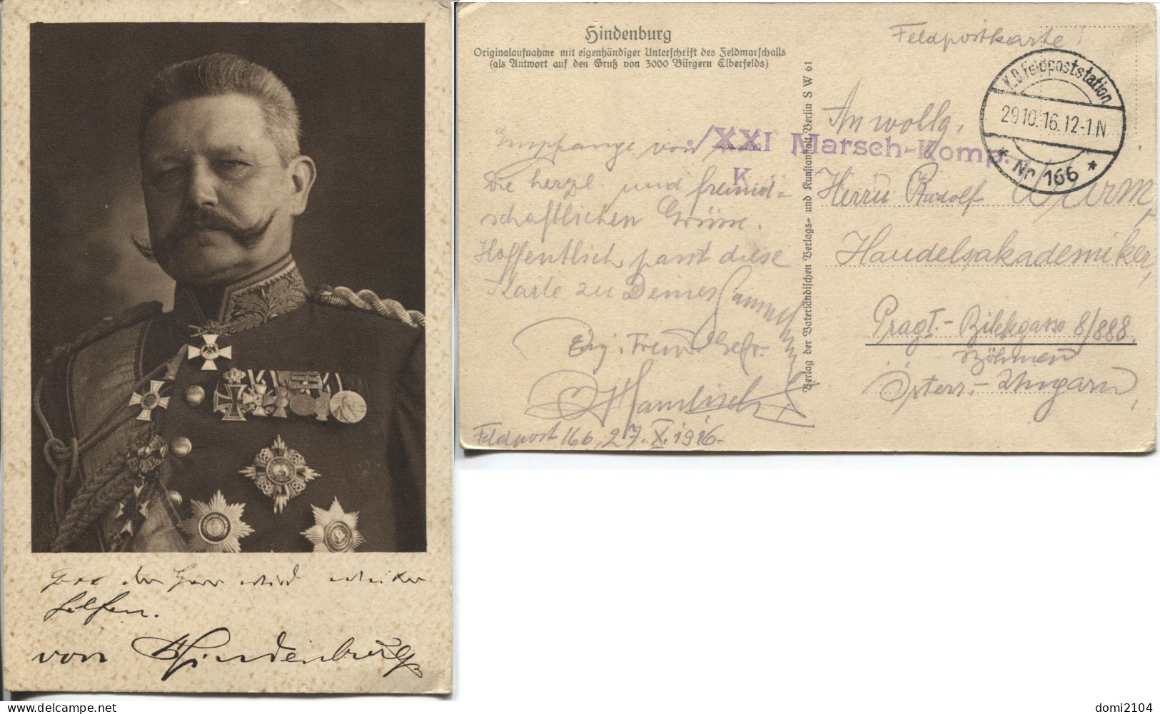 Deutsches Reich Fotokarte Hindenburg Eigenhändige Unterschrift Feldpost 29.10.16 - Other & Unclassified