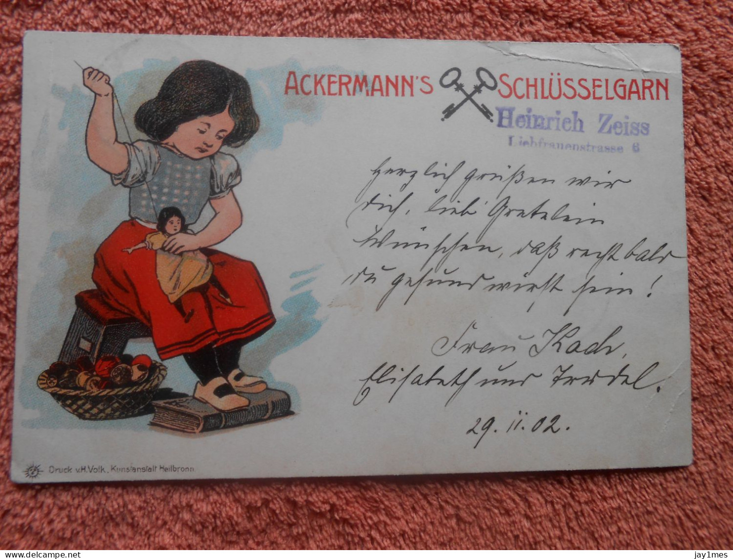 AK Publicite Ackermann's Schlusselgarn Deutschland 1902 - Publicité