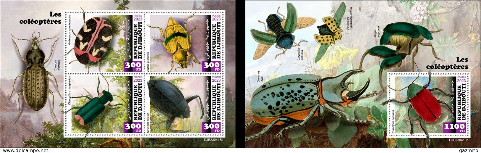 Djibouti 2023, Animals, Beetles, 4val In BF +BF - Escarabajos