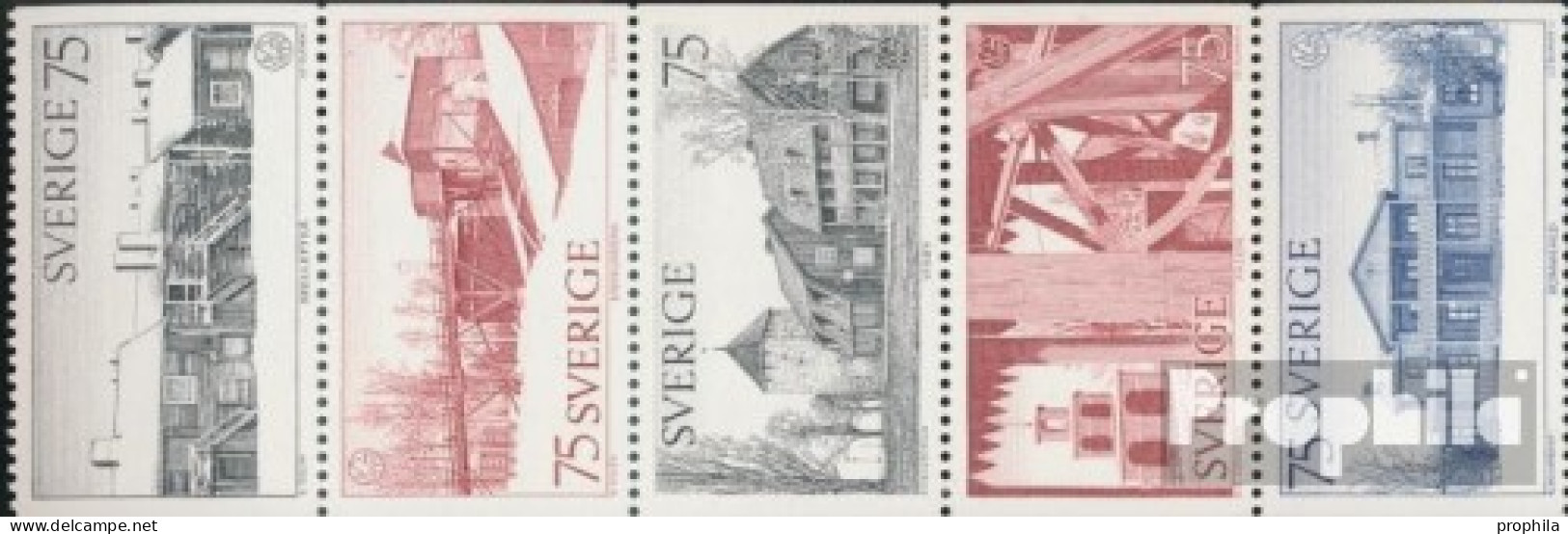 Schweden 908-912 Fünferstreifen (kompl.Ausg.) Postfrisch 1975 Denkmalschutzjahr - Neufs