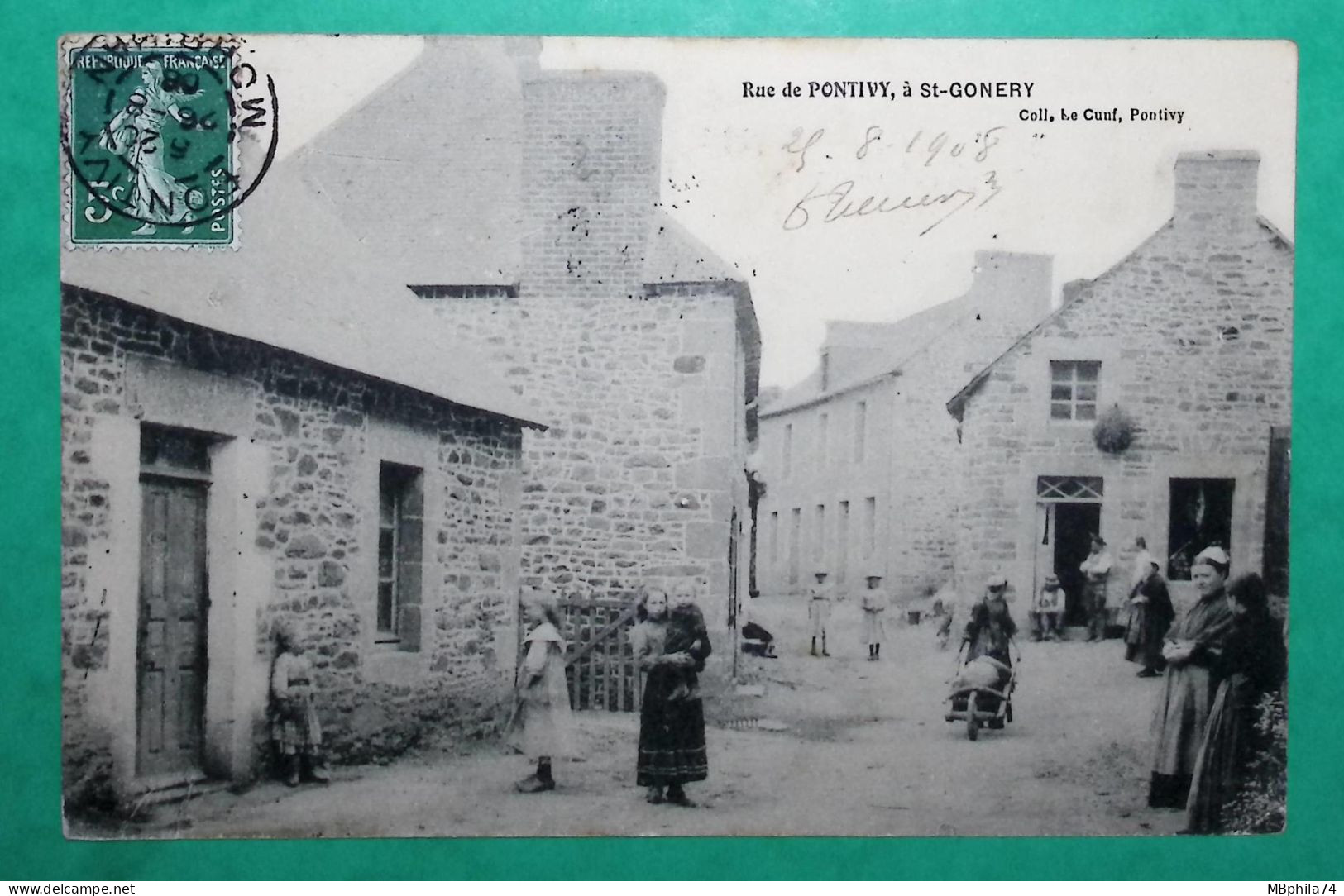 N°137 SEMEUSE CARTE POSTALE ST GONNERY GONERY MORBIHAN BOITE RURALE G PONTIVY POUR ORIGNY EN THIERACHE AISNE 1908 - 1877-1920: Période Semi Moderne