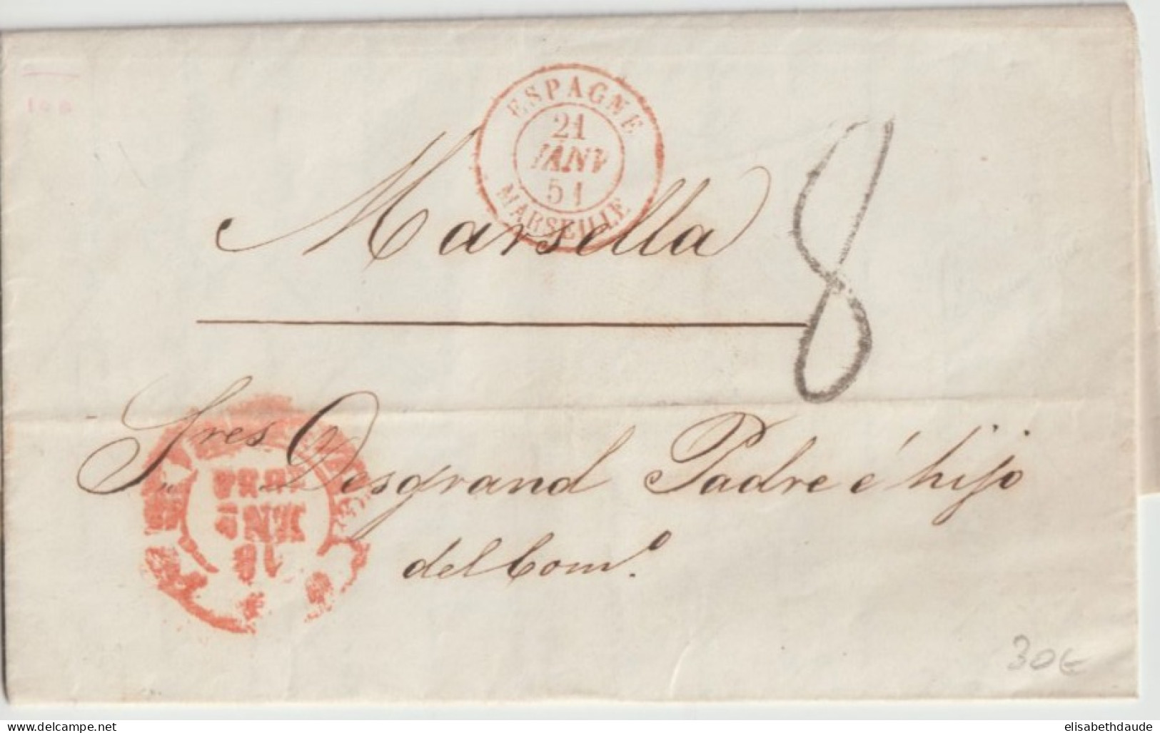 MARITIME ! - 1851 - ENTREE ESPAGNE MARSEILLE ! LETTRE De VALENCIA => MARSEILLE - Schiffspost