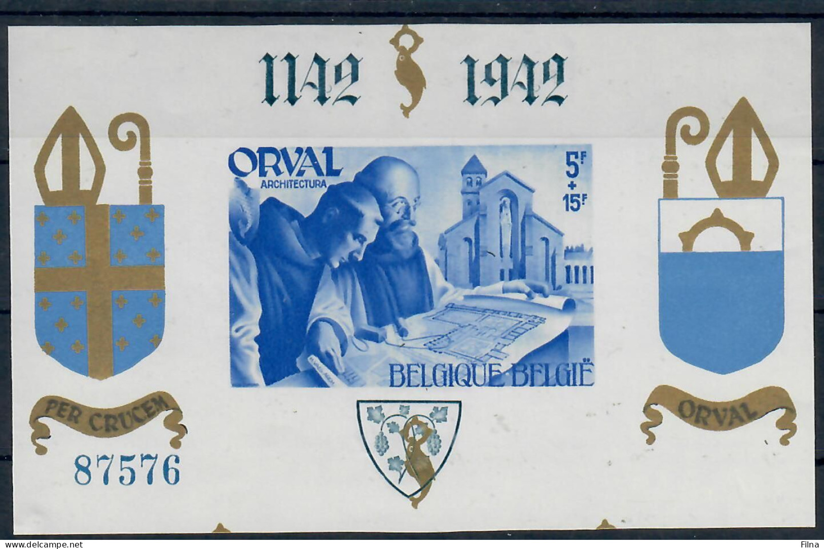 BELGIO 1942 ORVAL  FOGLIETTO NON DENTELLATO  MNH/** - Nuevos