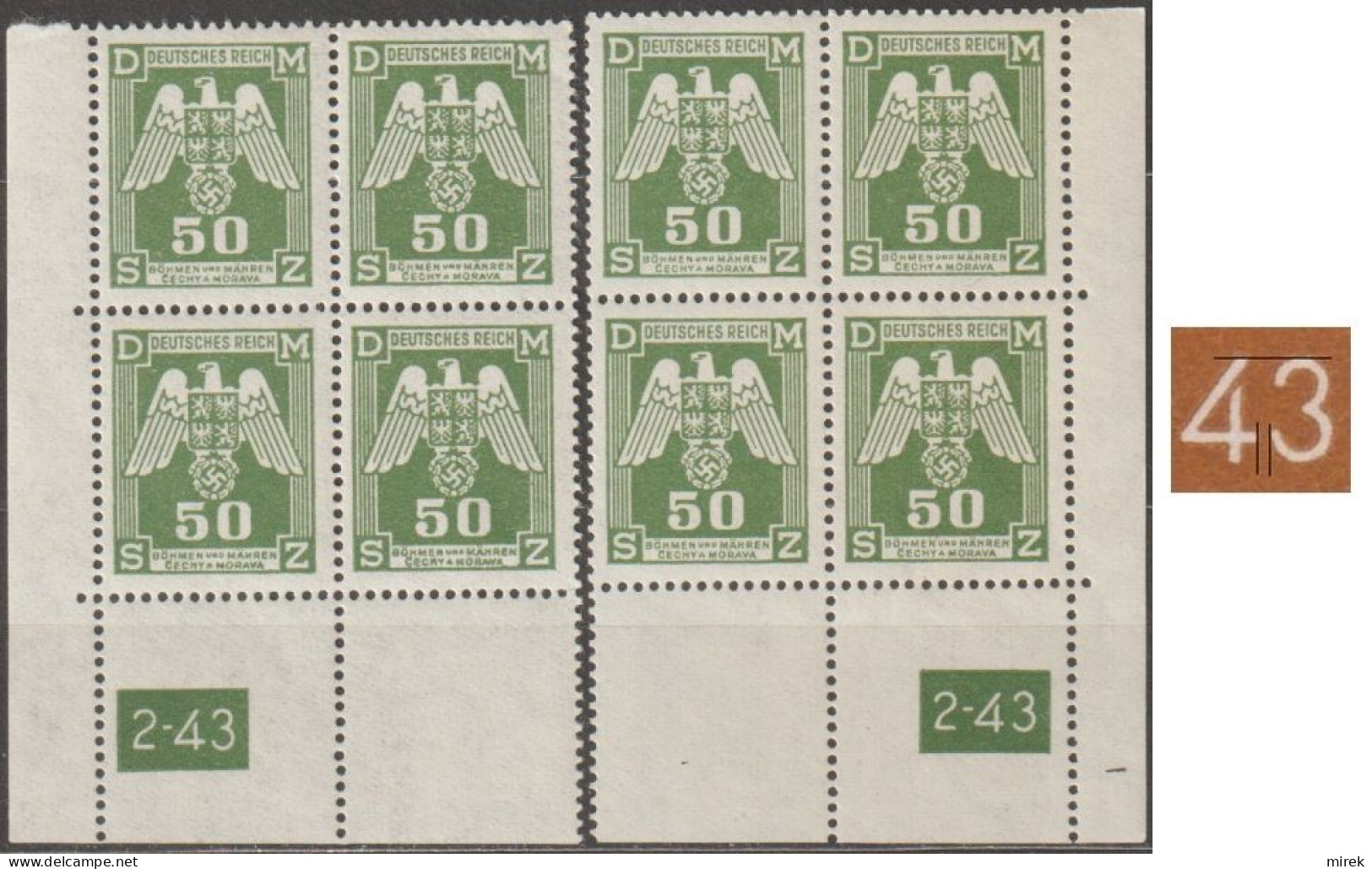 045/ Pof. SL 15, Corner 4-blocks, Plate Number 2-43, Type 1 - Neufs