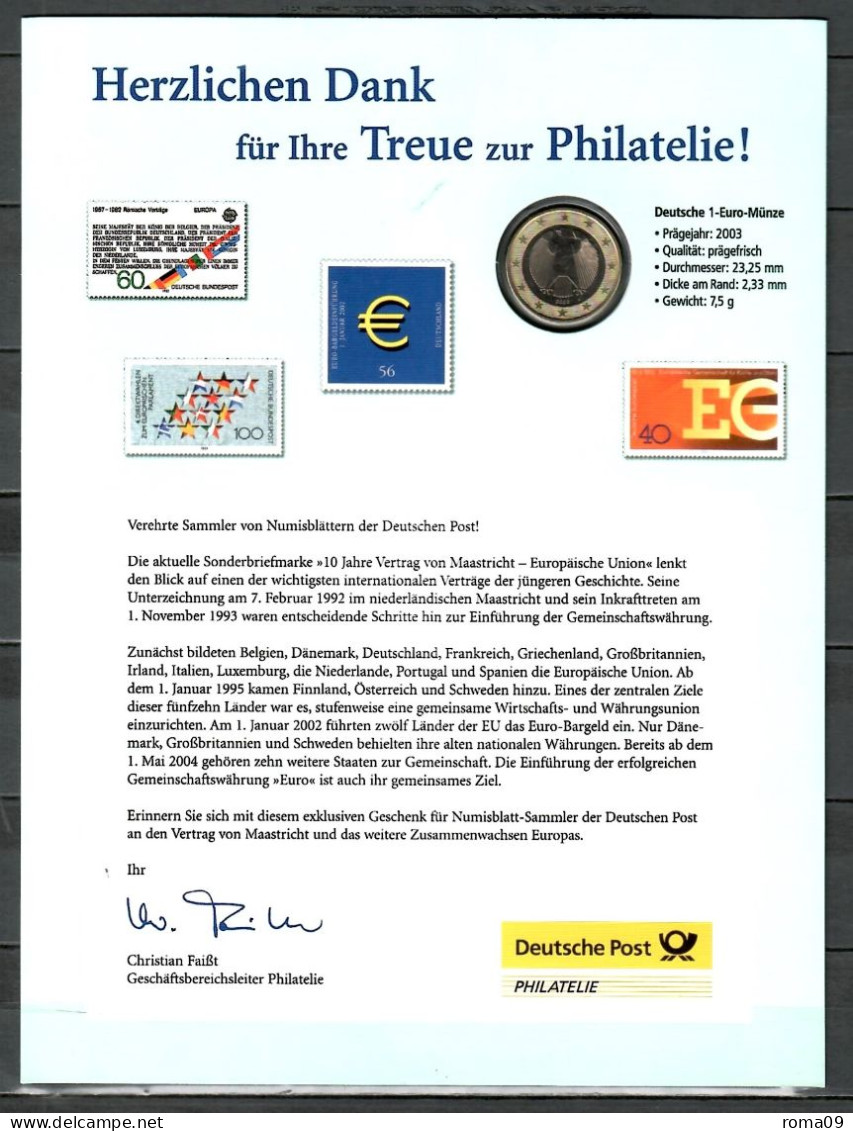 Numisblatt - Jahresgabe 2003: Zehn Jahre Vertrag Von Maastricht; G -1 - Enveloppes Numismatiques