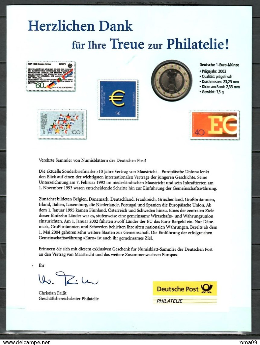 Numisblatt - Jahresgabe 2003: Zehn Jahre Vertrag Von Maastricht; G -1 - Coin Envelopes