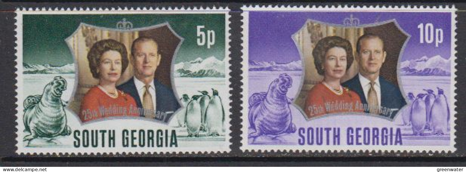 South Georgia 1972 Silver Wedding 2v ** Mnh (59840) - Géorgie Du Sud