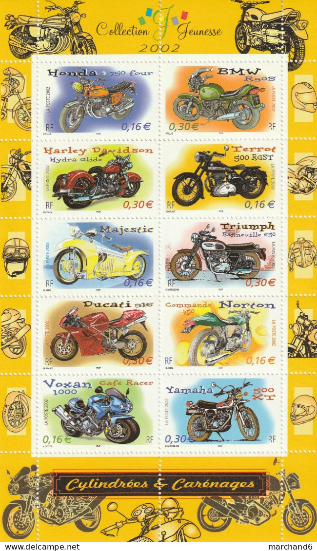 France 2002 Collection Jeunesse Cylindrés Et Carénages Motos Bloc Feuillet N°51 Neuf** - Neufs