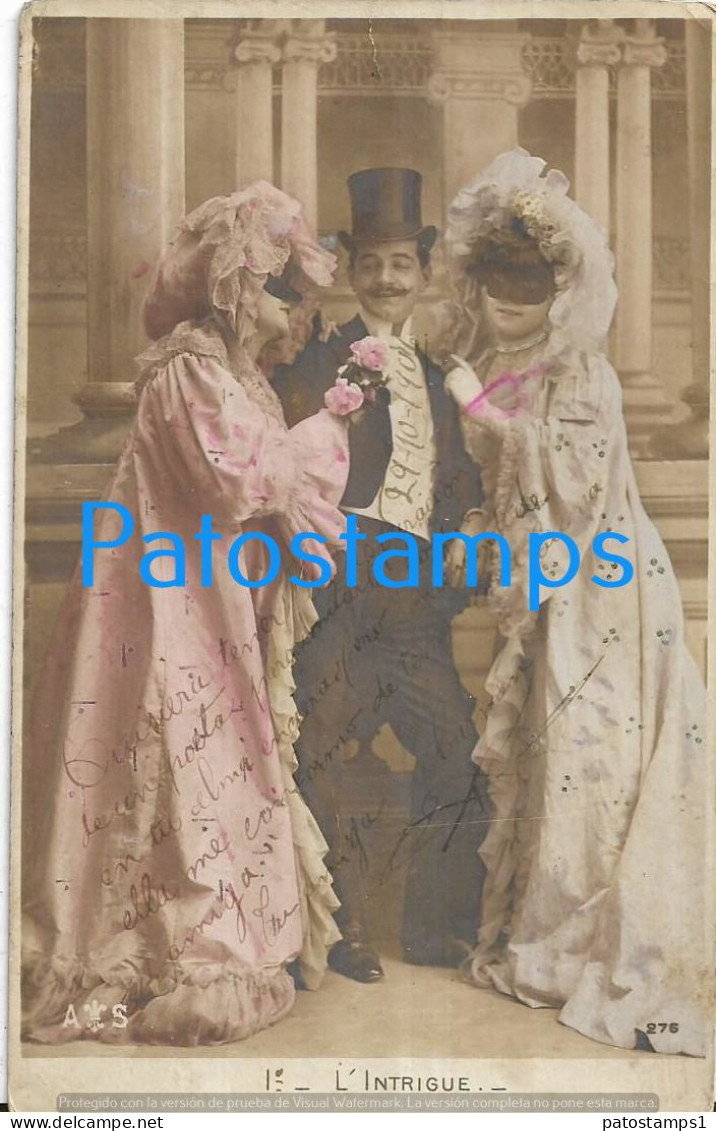 229073 REAL PHOTO MAN AND WOMAN'S MASK INTRIGUE POSTAL POSTCARD - Photographie