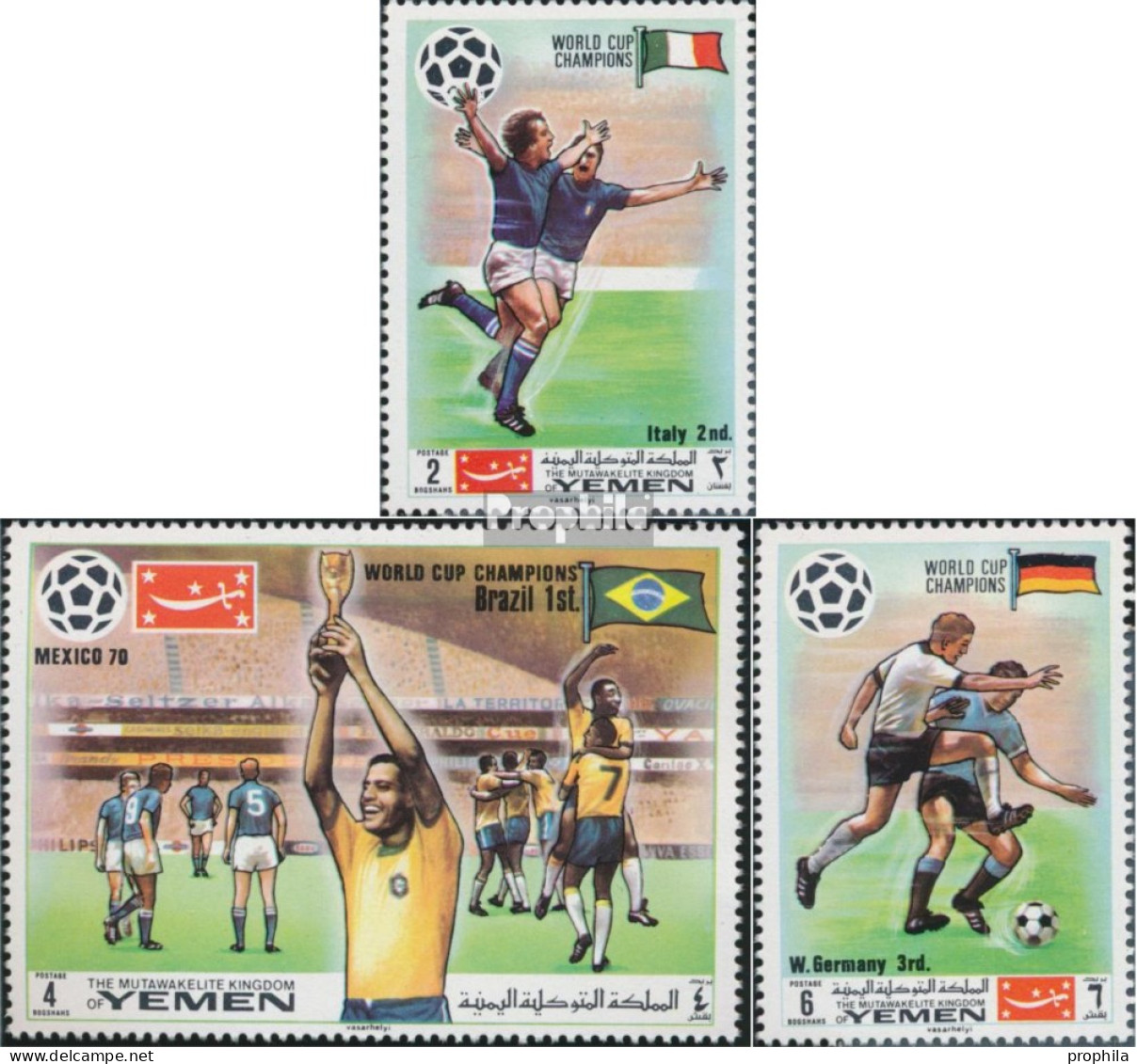 Jemen (Königreich) 1150A-1152A (kompl.Ausg.) Postfrisch 1970 Sieger Fußball-WM 70, Mexiko - Yemen