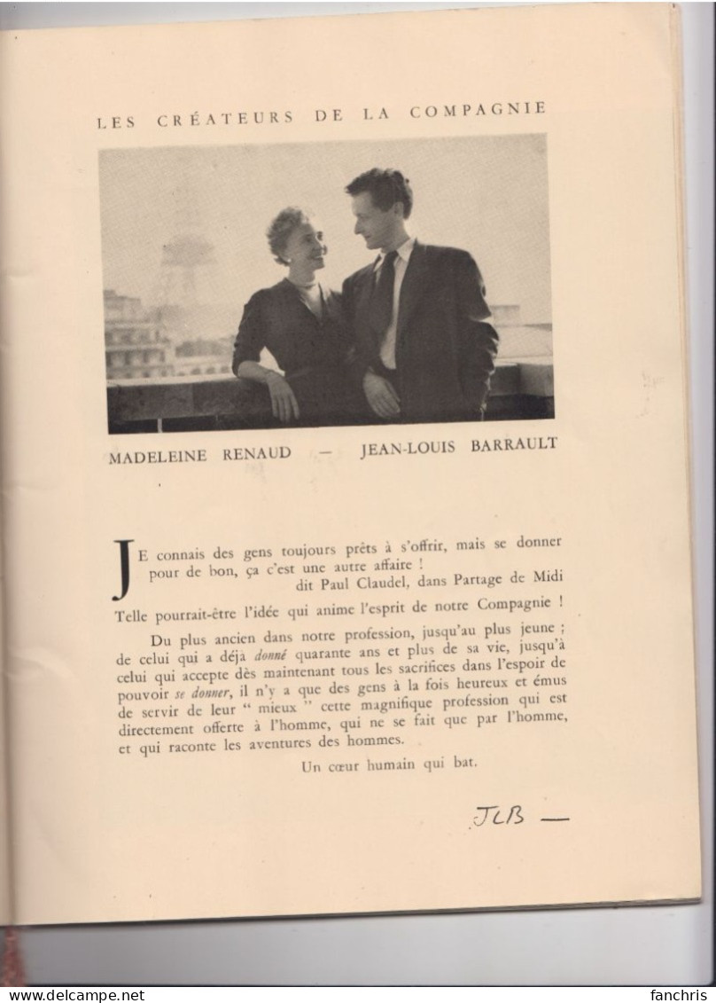 Programme Du Programme Du Théatre Marigny 1949 -Madeleine Renaud- Jean-Louis Barrault - Programas
