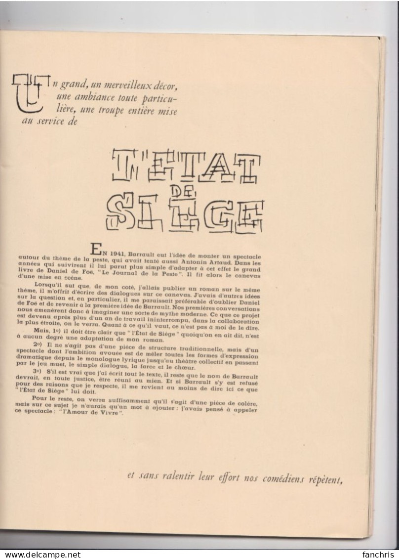 Programme Du Programme Du Théatre Marigny 1949 -Madeleine Renaud- Jean-Louis Barrault - Programas