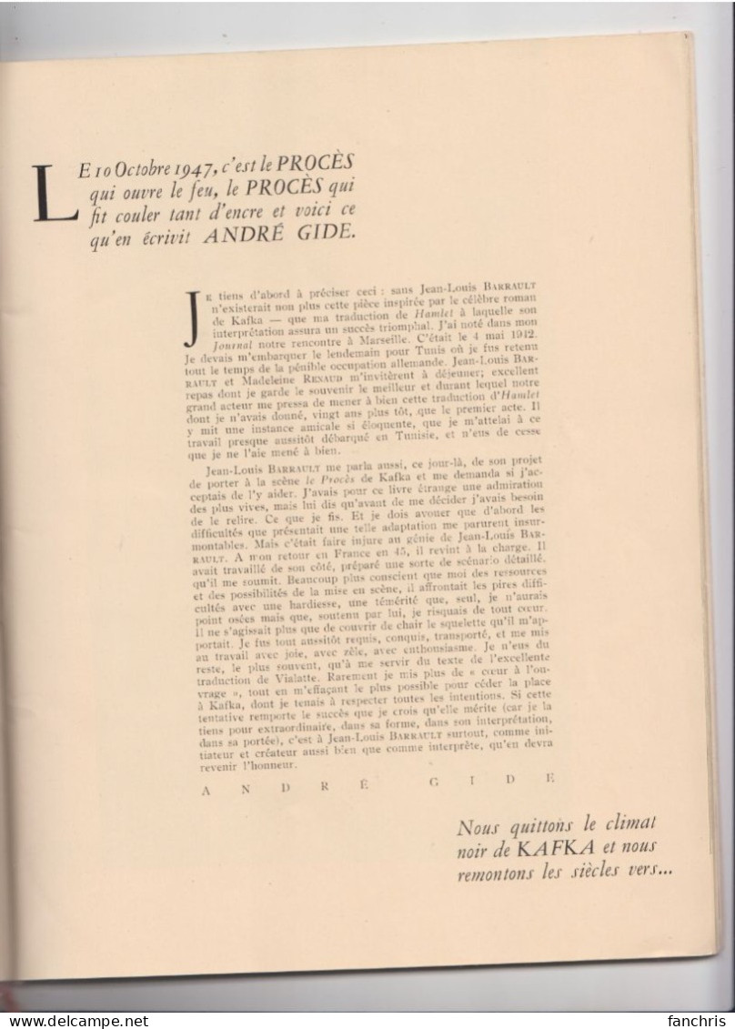 Programme du Programme du Théatre Marigny 1949 -Madeleine Renaud- Jean-Louis Barrault