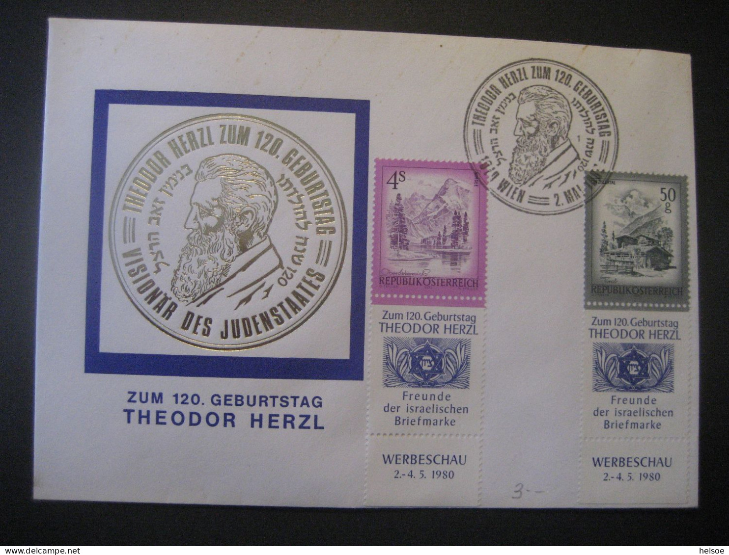 Österreich 1980- Sonder-Umschlag 120. Geburtstag Von Theodor Herzl, MiNr. 1475 Und 1430 Mit Allongen - Briefe U. Dokumente