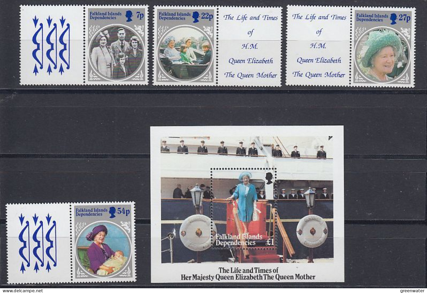 Falkland Islands Dependencies (FID) 1985  Life And Times Of The Queen Mother 4v  + M/s ** Mnh (59841) - Géorgie Du Sud