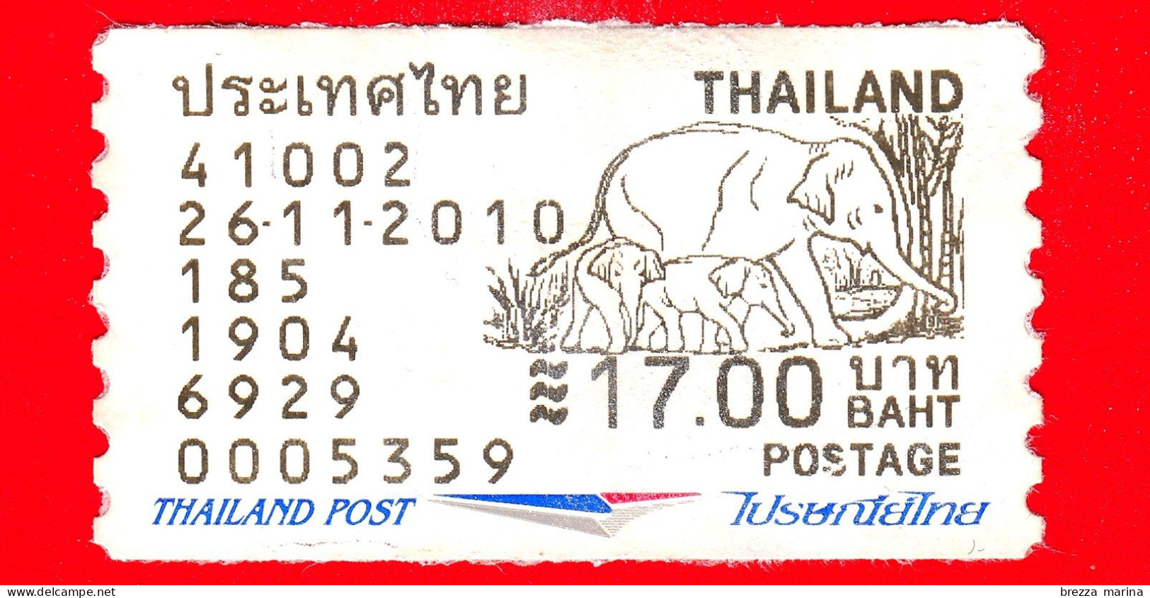TAILANDIA - THAILAND - Usato - 2010 - Etichetta ATM Elefante - Elephant ATM Label - 17.00 - Tailandia