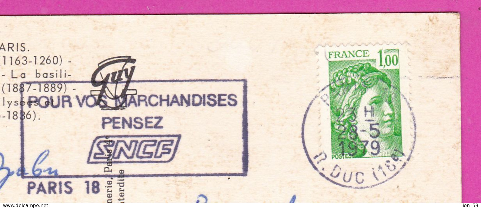 294172 / France - PARIS 5 View Notre-Dame PC 1979 USED 1.00 Fr. Sabine De Gandon Flamme "Pour Vos Marchandises Pensez - 1977-1981 Sabine De Gandon