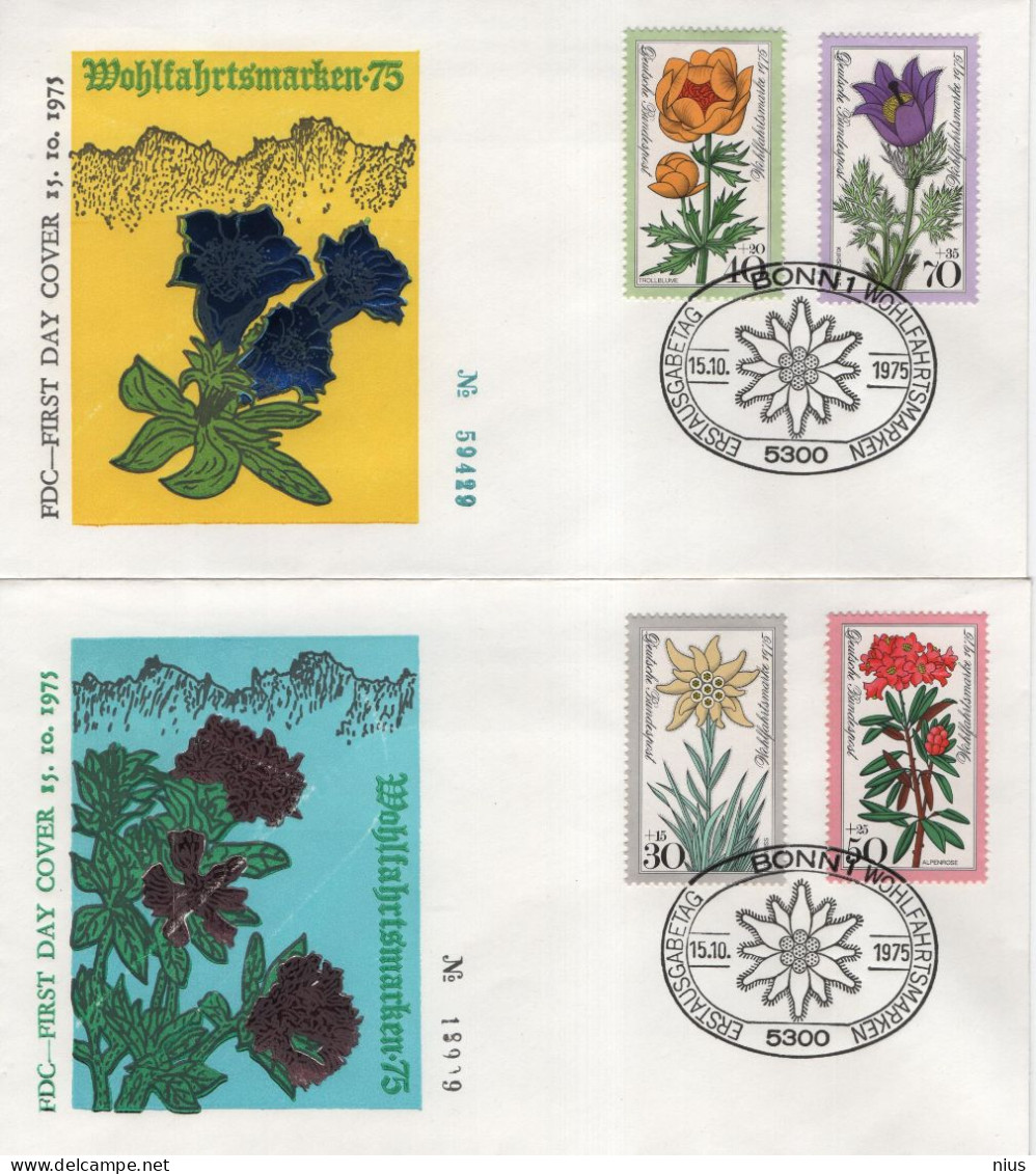 Germany Deutschland 1975 FDC Wohlfahrtsmarken Wohlfahrtsmarke, Blume Blumen Flower Flowers Flora, Canceled In Bonn - 1971-1980