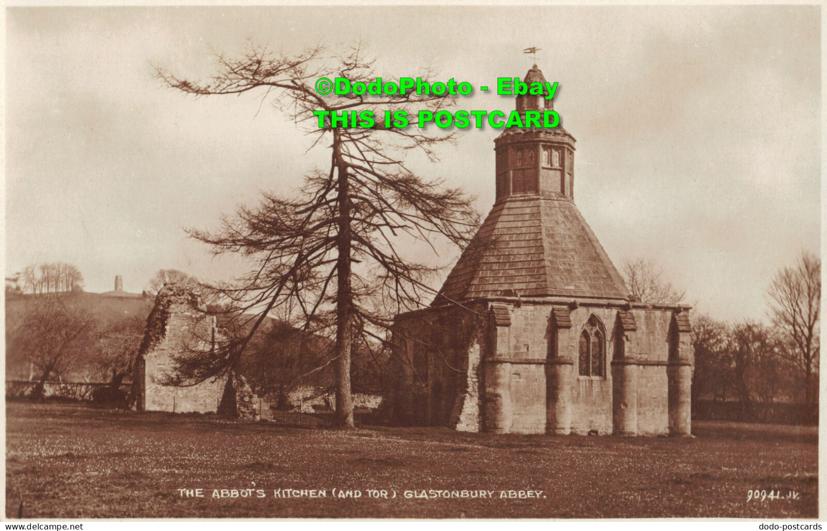 R353869 Glastonbury Abbey. The Abbots Kitchen And Tor. Valentine. RP - World