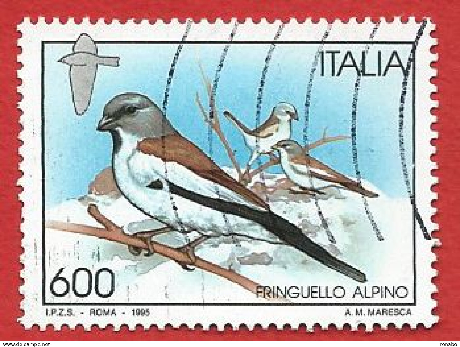 Italia 1995; Uccelli, Bird: Fringuello Alpino. Usato - 1991-00: Oblitérés