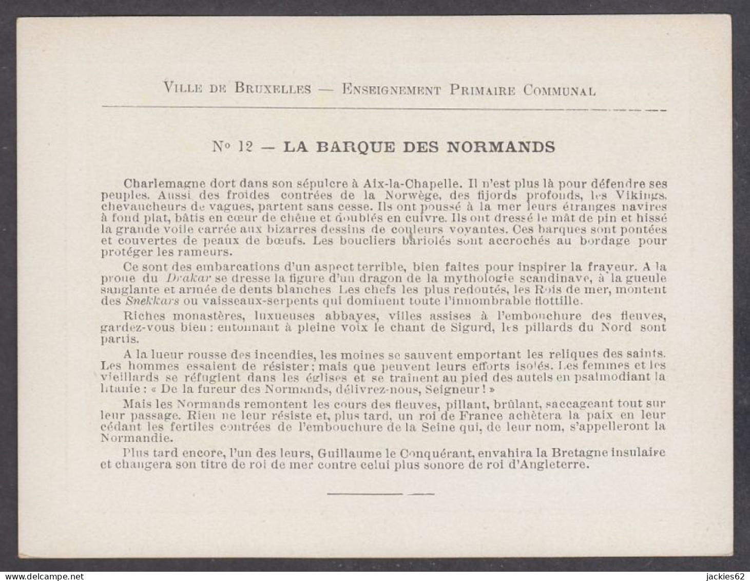 130135/ Ville De Bruxelles, Ens. Primaire Communal, Récompense N°12, *La Barque Des Normands* - Autres & Non Classés