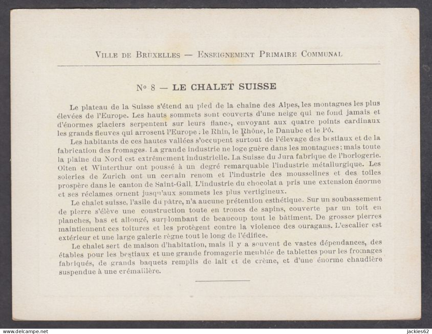 130133/ Ville De Bruxelles, Ens. Primaire Communal, Récompense N°8, *Le Chalet Suisse* - Autres & Non Classés