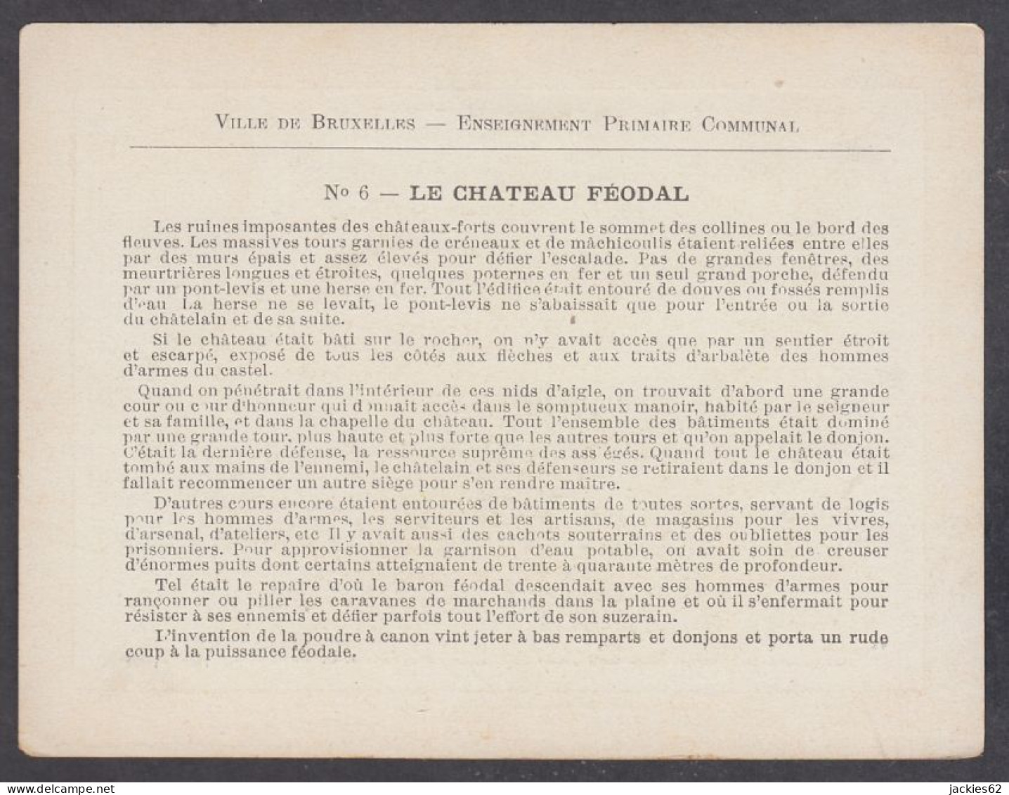 130131/ Ville De Bruxelles, Ens. Primaire Communal, Récompense N°6, *Le Château Féodal*  - Other & Unclassified