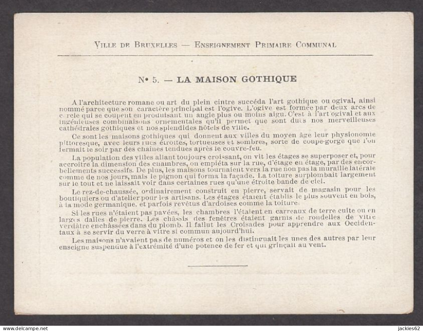 130130/ Ville De Bruxelles, Ens. Primaire Communal, Récompense N°5, *La Maison Gothique*  - Autres & Non Classés