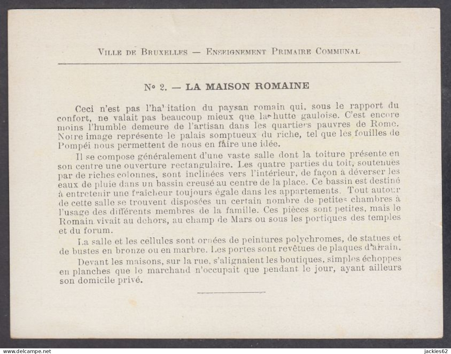 130127/ Ville De Bruxelles, Ens. Primaire Communal, Récompense N°2, *La Maison Romaine* - Autres & Non Classés