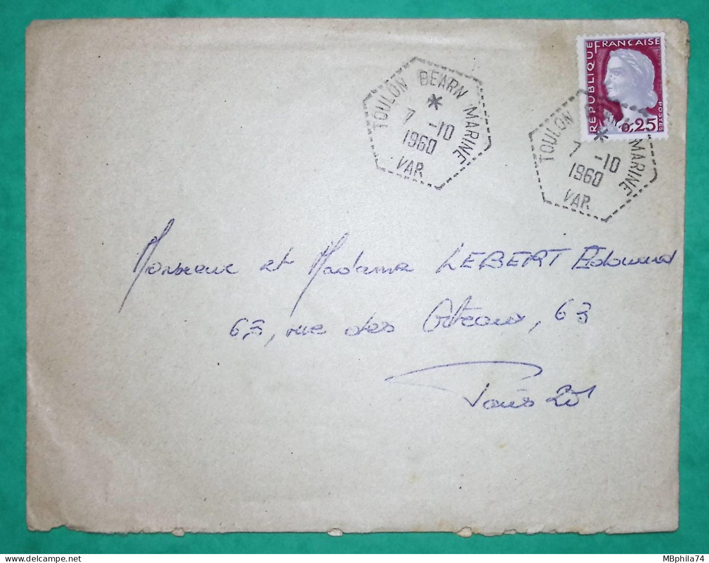 N°1263 MARIANNE DECARIS CACHET MANUEL TOULON BEARN MARINE VAR POUR PARIS 1960 LETTRE COVER FRANCE - 1960 Marianne (Decaris)