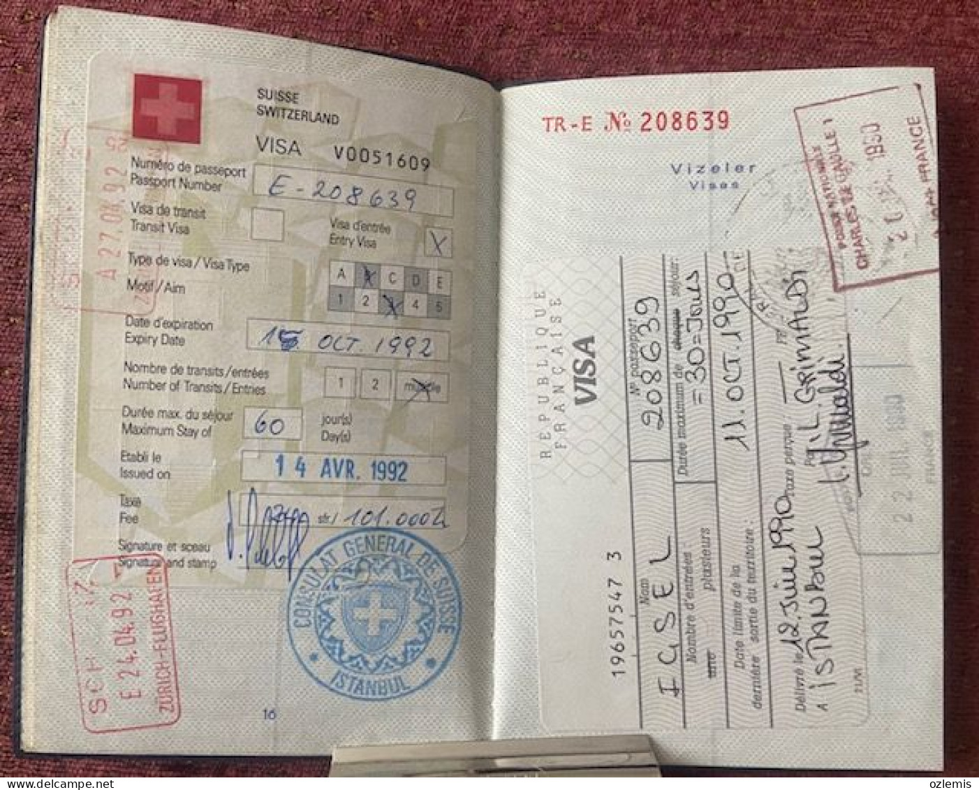 PASSPORT  PASSEPORT, 1989 ,USED,DEUTSCHLAND,SUISSE,FRANCE,JORDAN,ESPANA,MAGYAR,VİSA AND FISCAL - Collections