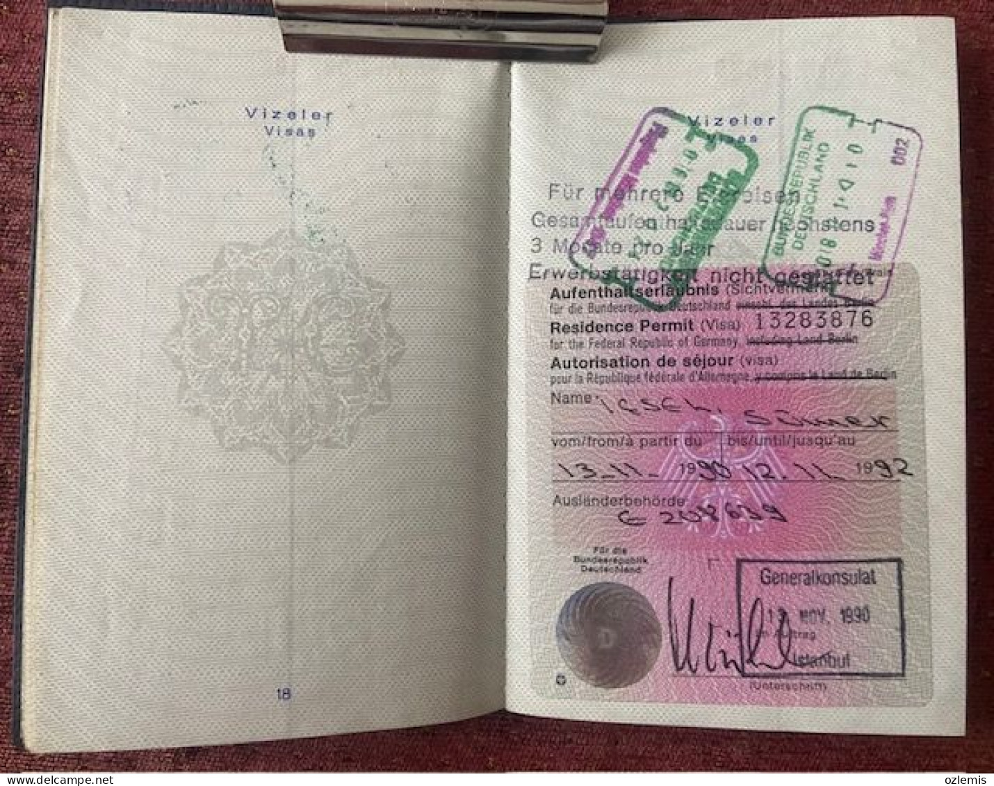 PASSPORT  PASSEPORT, 1989 ,USED,DEUTSCHLAND,SUISSE,FRANCE,JORDAN,ESPANA,MAGYAR,VİSA AND FISCAL - Sammlungen