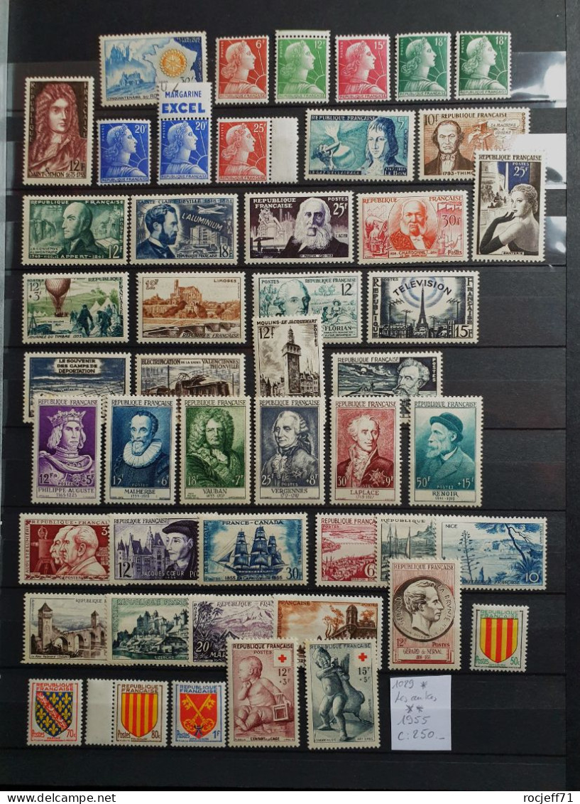 05 - 24 - France - 1955 - Année Complète ** - MNH -  N° 1029 * - MH  - Cote : 250 Euros - Unused Stamps