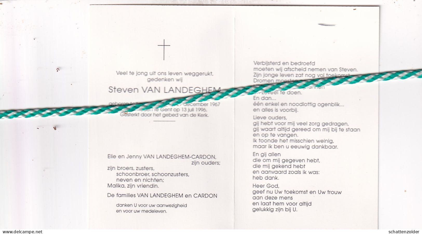 Steven Van Landeghem, Lovendegem 1967, Gent 1996. Foto - Todesanzeige