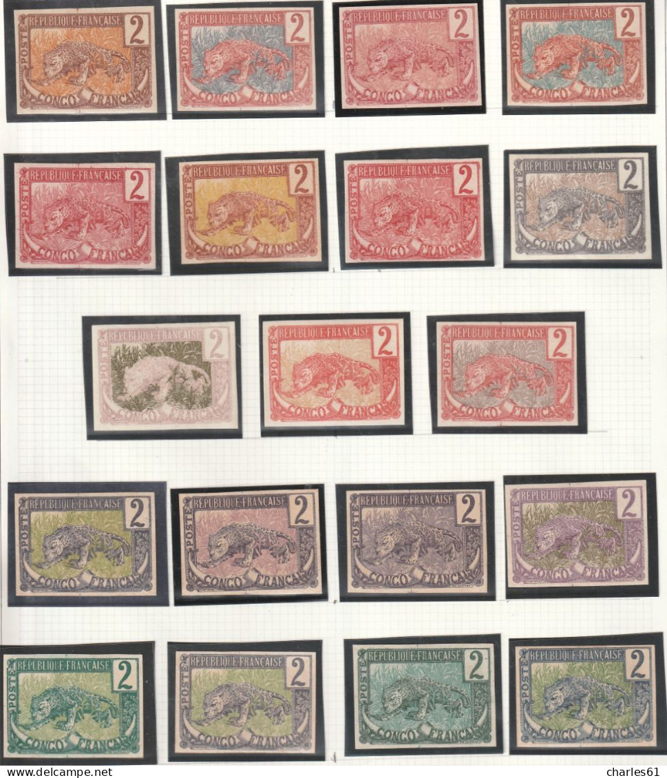 CONGO - 19 Essais De Couleurs En Grands Formats Sur Bristol "Panthère " " - Unused Stamps