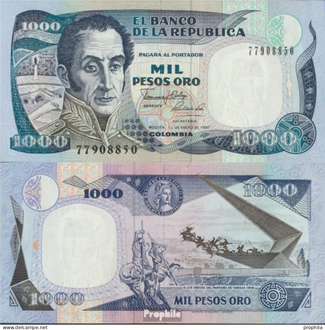 Kolumbien Pick-Nr: 432a (1990) Bankfrisch 1990 1.000 Pesos Oro - Colombie